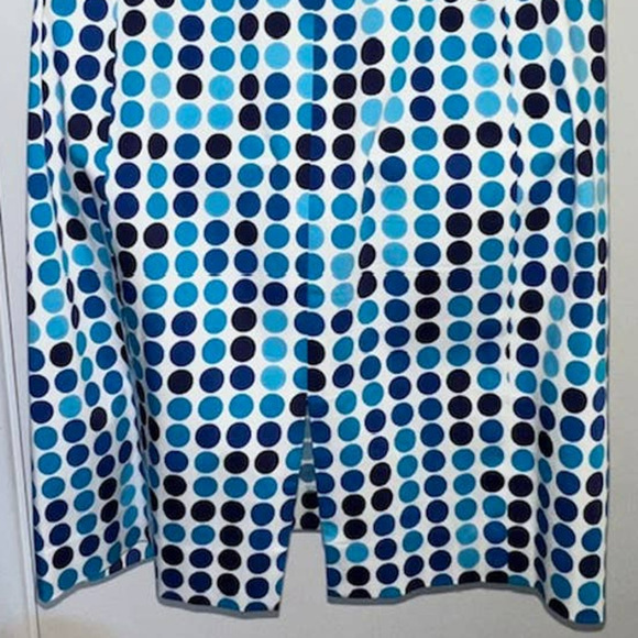 CALVIN KLEIN AQUA BLUE POLKA DOT SHEATH DRESS PLEATED TOP SIZE 10 - Picture 10 of 11